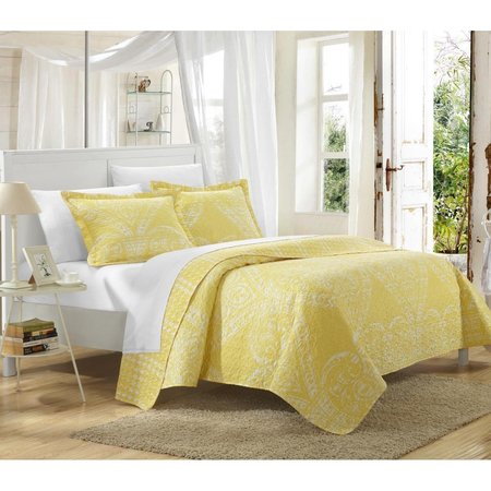 FIXTURESFIRST Pastola Reversible Printed Quilt Quilt Set - Yellow - Queen - 3 Piece FI2542226